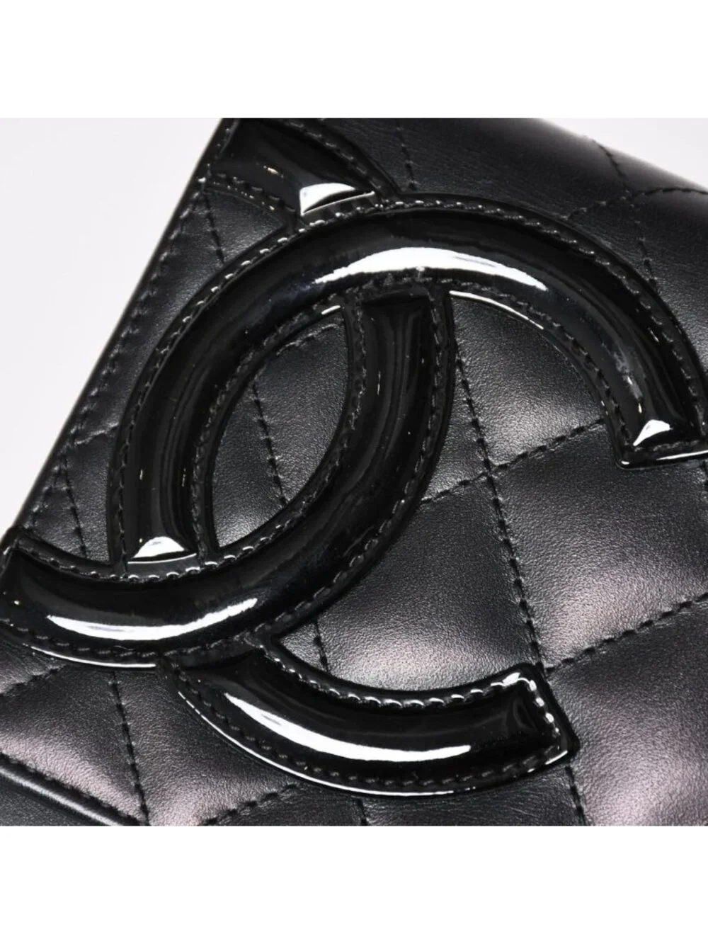 Chanel Cambon Line Chain Wallet Quilted Lambskin CC Logo Patent Black Pink